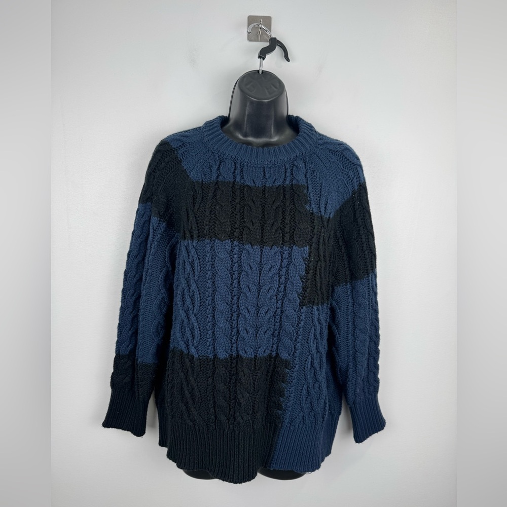 Tuckernuck Women Navy Black Colorblock Cable Knit Sweater Size XS